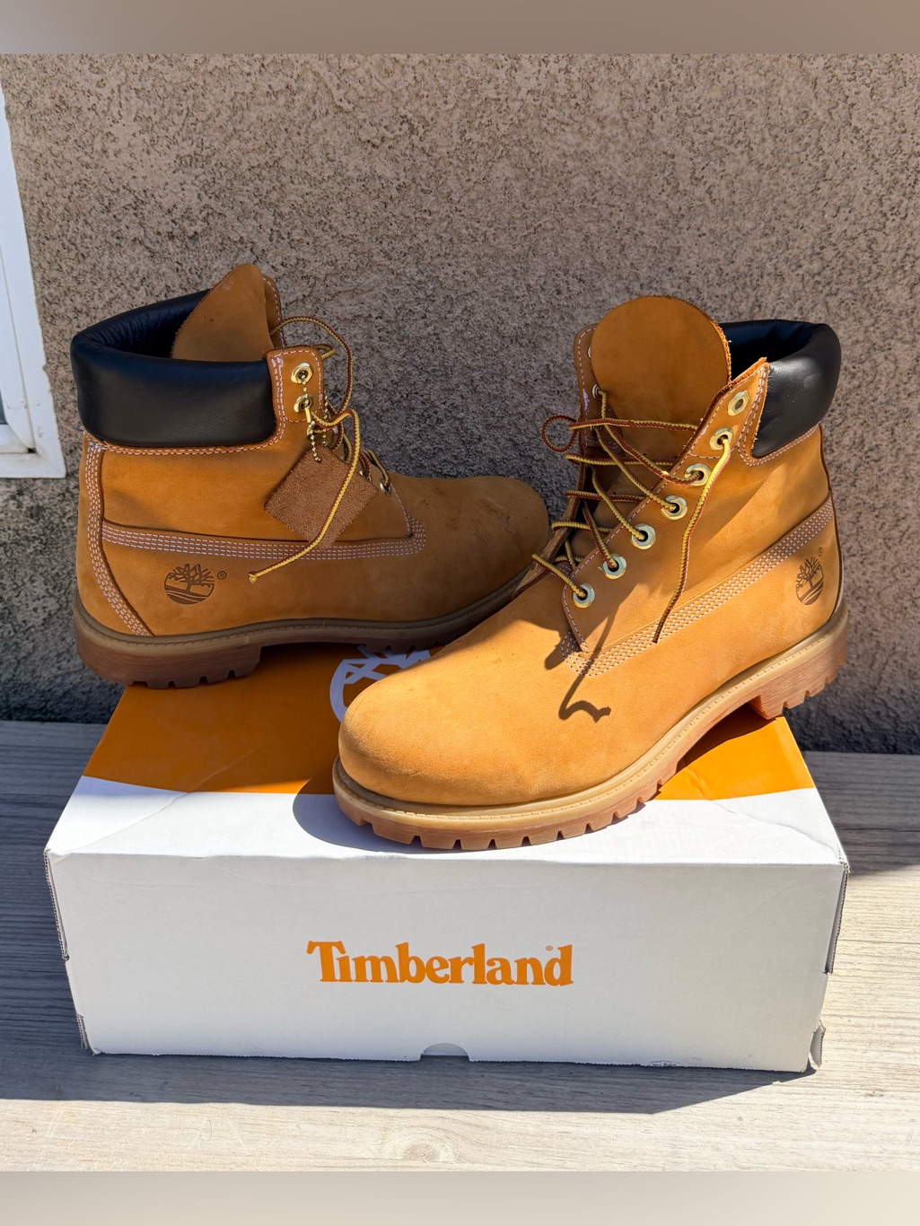 Used Timberland Wheat Nubuck Work Boots With Black Collar
